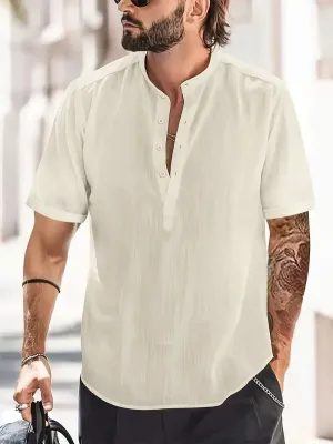 Henley shirt met opstaande kraag en knoopsluiting