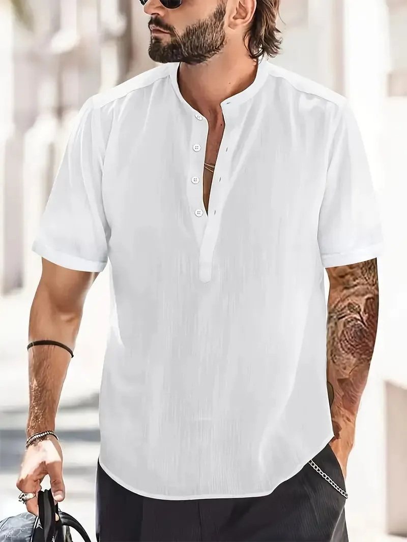 Henley shirt met opstaande kraag en knoopsluiting