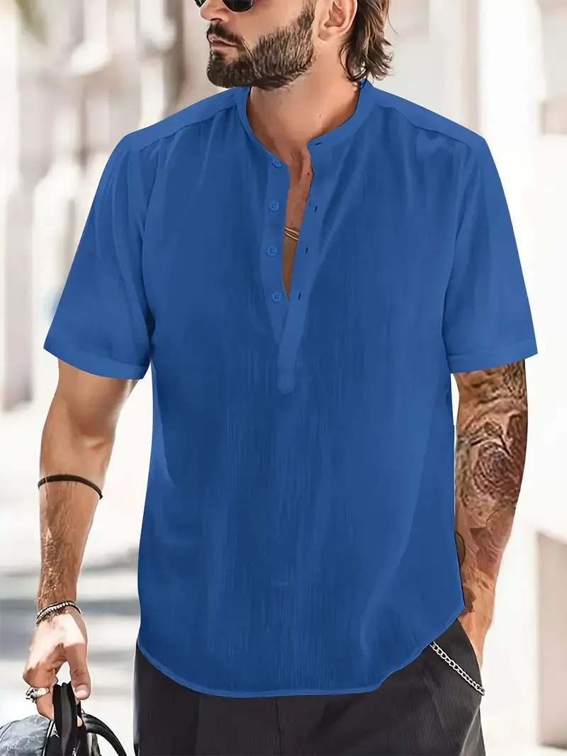 Henley shirt met opstaande kraag en knoopsluiting