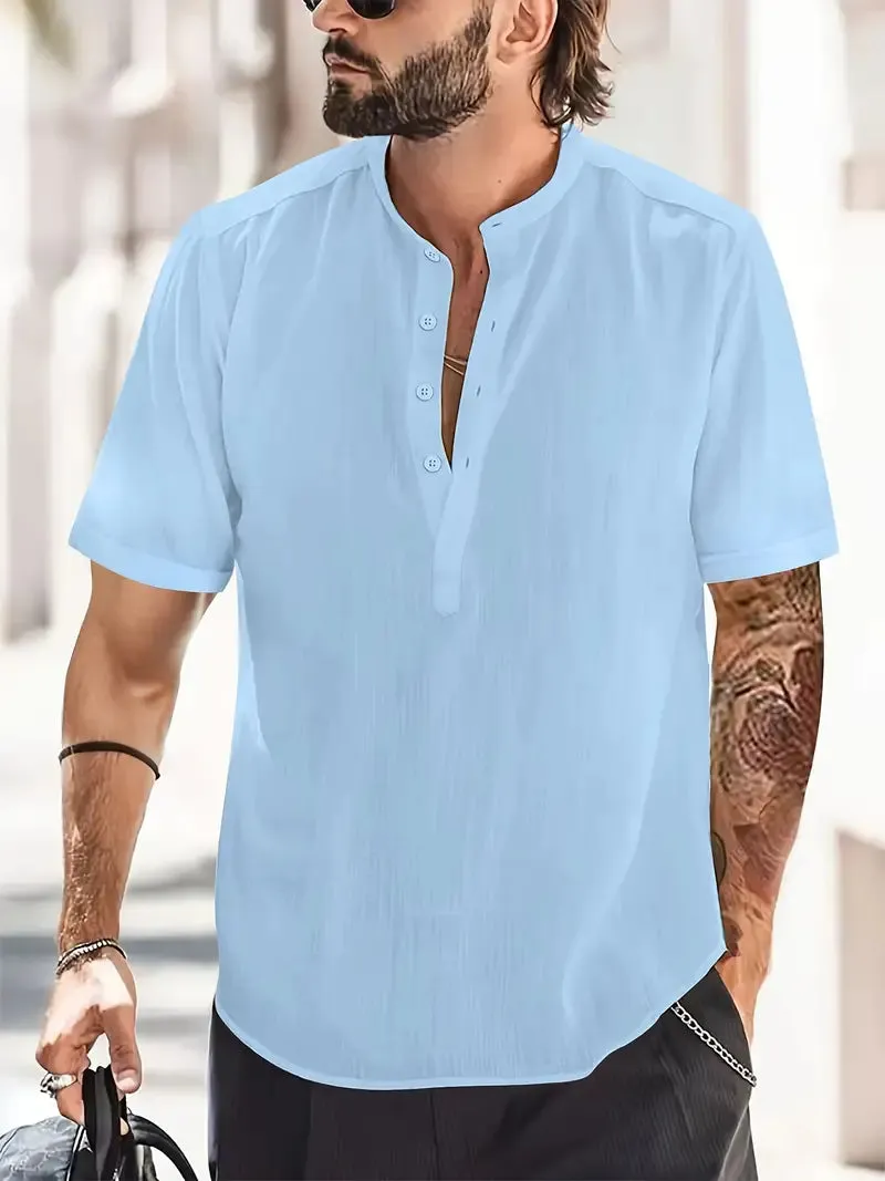 Henley shirt met opstaande kraag en knoopsluiting