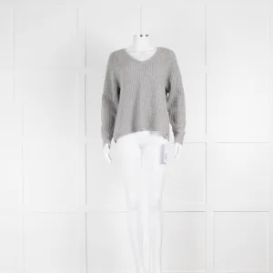 Henry Christ Grey V Neck Ribbed Cashmere Cotton Mix Jumper