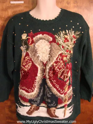 Horrible 80s Huge Ornate Santa Ugly Christmas Sweater