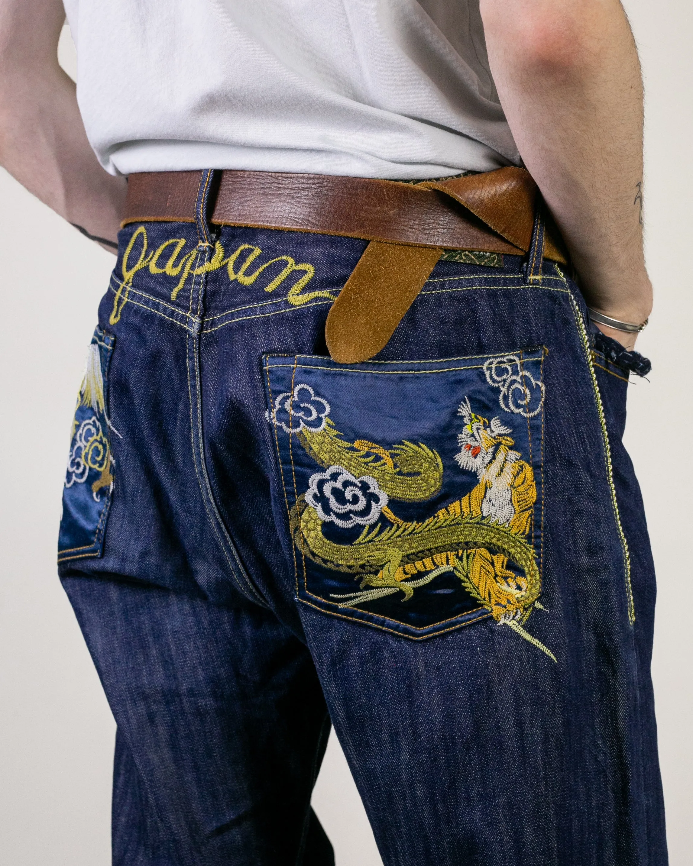 Japanese Repro Denim Jeans, Eternal, Tiger and Dragon Embroidery, Satin Pockets - 36
