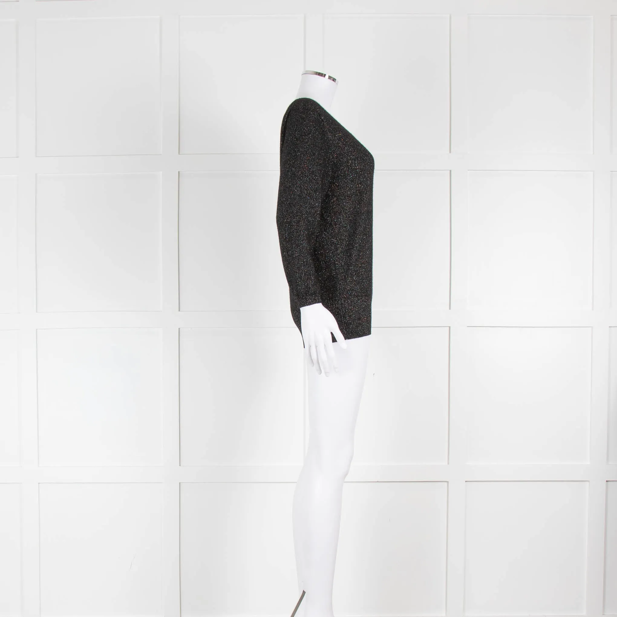 Jumper 1234 Black Metallic Thread Cashmere V Neck Jumper