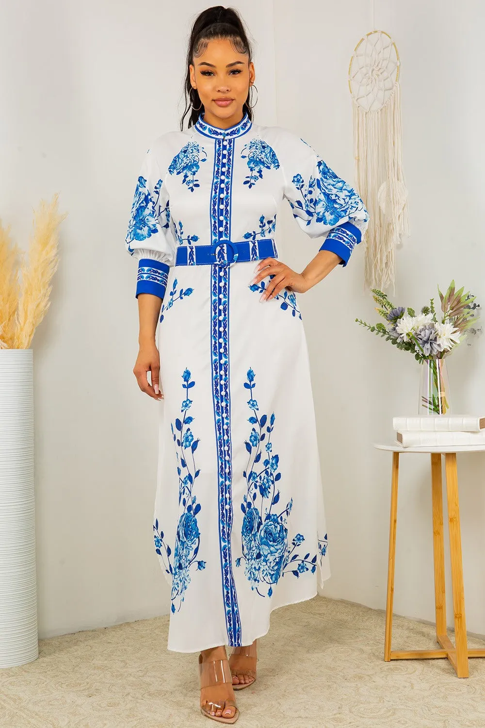 Kaftan Style Moroccan Print Maxi Dress