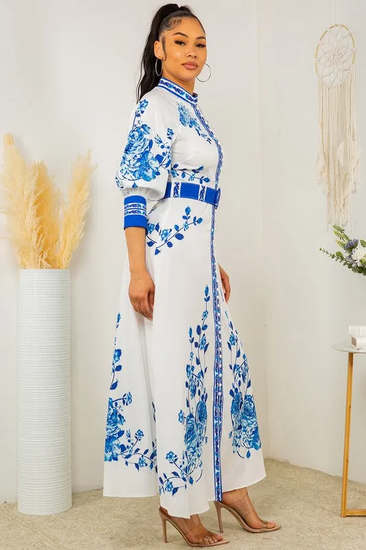 Kaftan Style Moroccan Print Maxi Dress