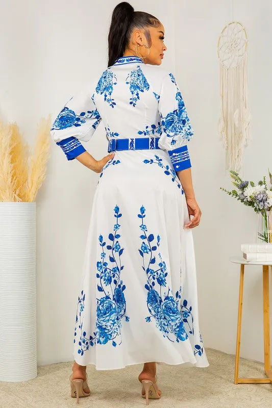Kaftan Style Moroccan Print Maxi Dress
