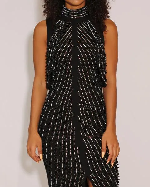 Karina- Maxi Pearly Please Black Dress