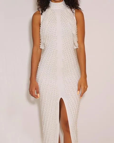 Karina- Maxi Pearly Please Black Dress