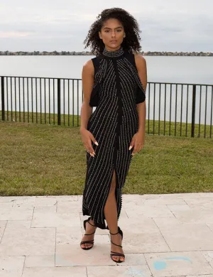 Karina- Maxi Pearly Please Black Dress