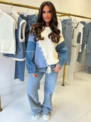 KARLEE BLUE/CREAM MULTI DESIGN JUMPER