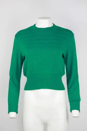 Ladies 80's Green cropped length jumper - S/M