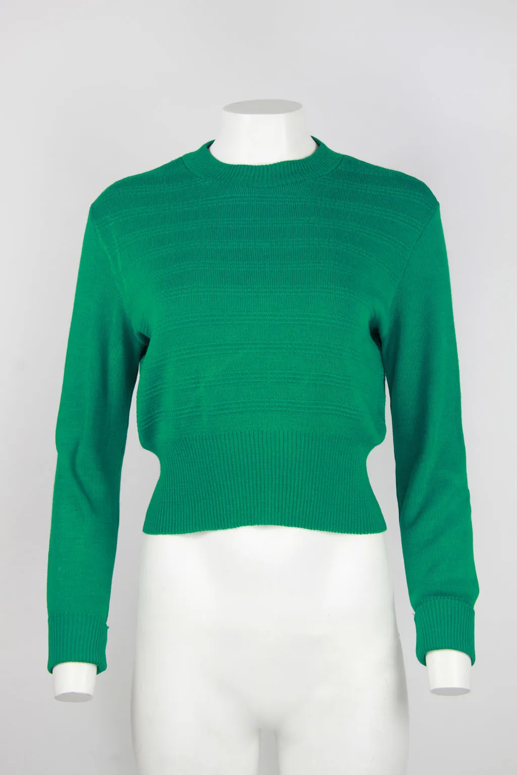 Ladies 80's Green cropped length jumper - S/M