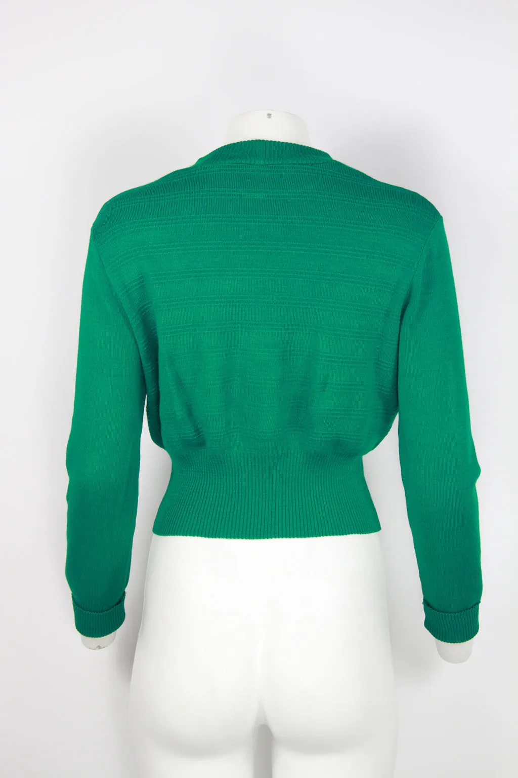 Ladies 80's Green cropped length jumper - S/M