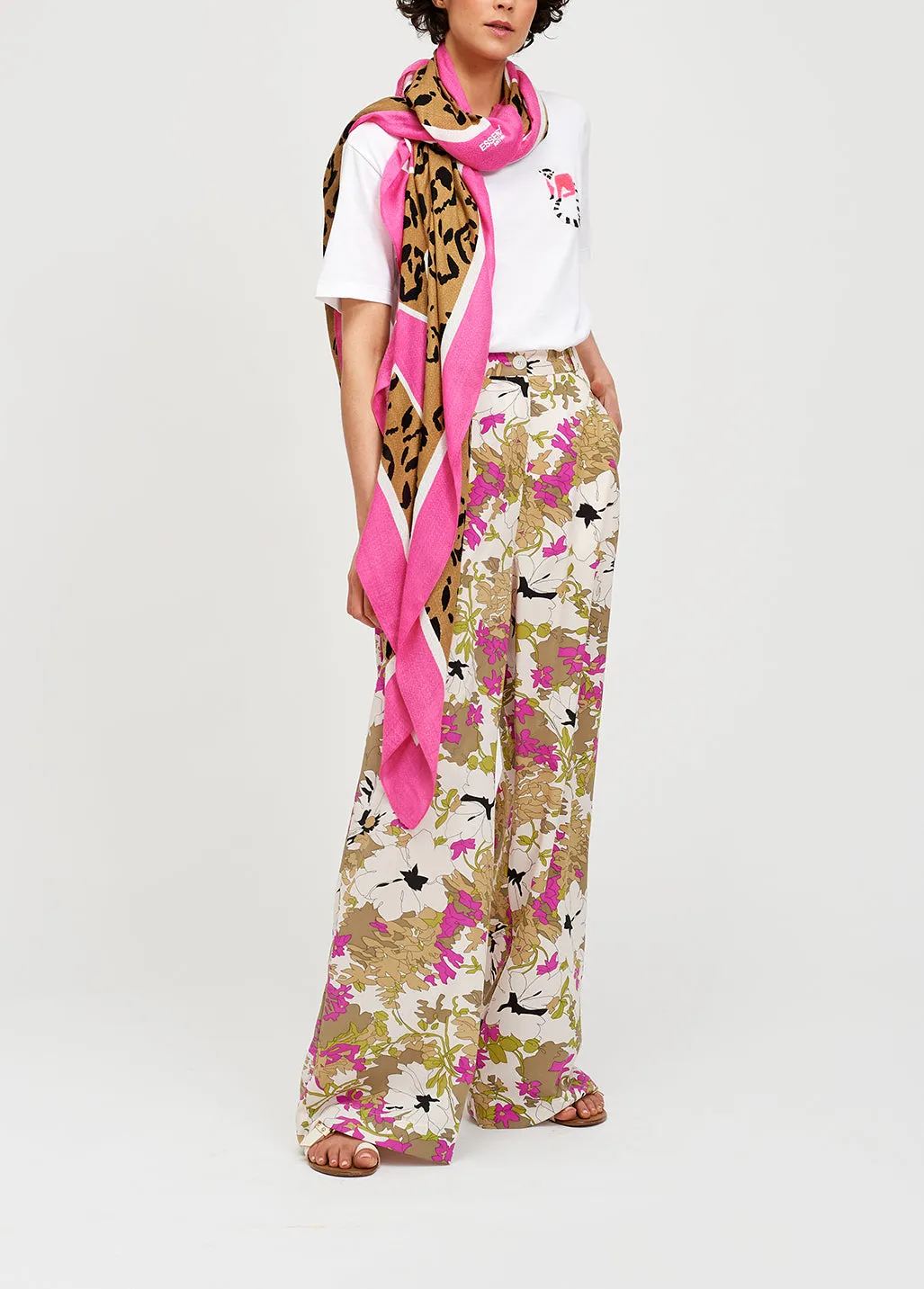 Large pink and leopard print scarf