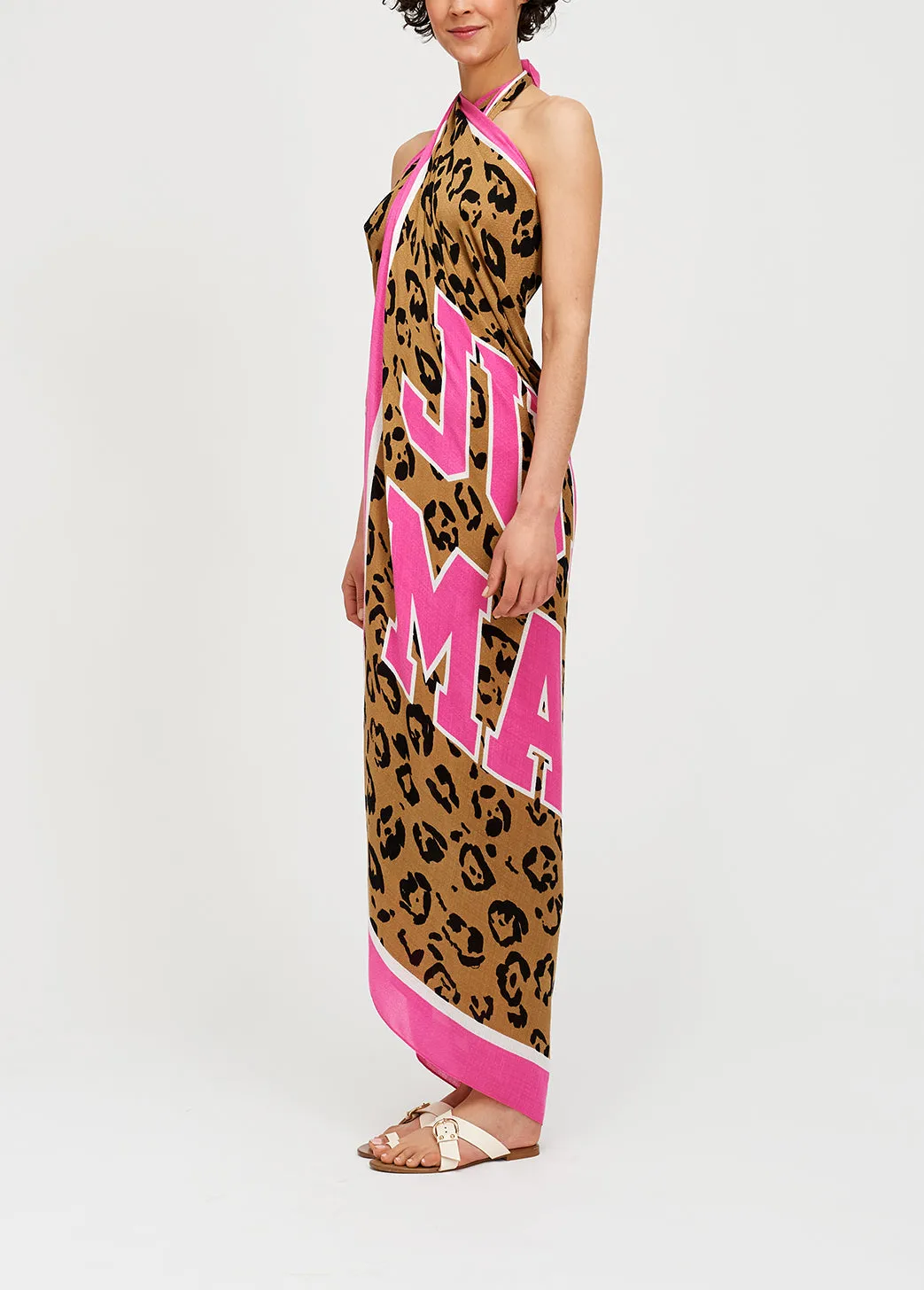 Large pink and leopard print scarf