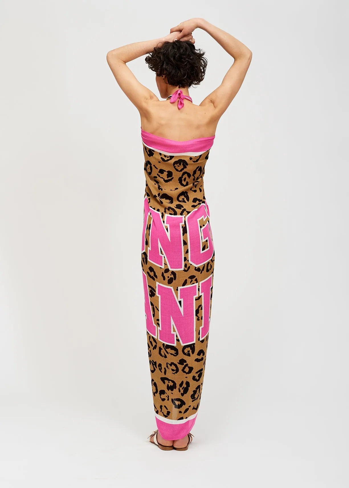 Large pink and leopard print scarf