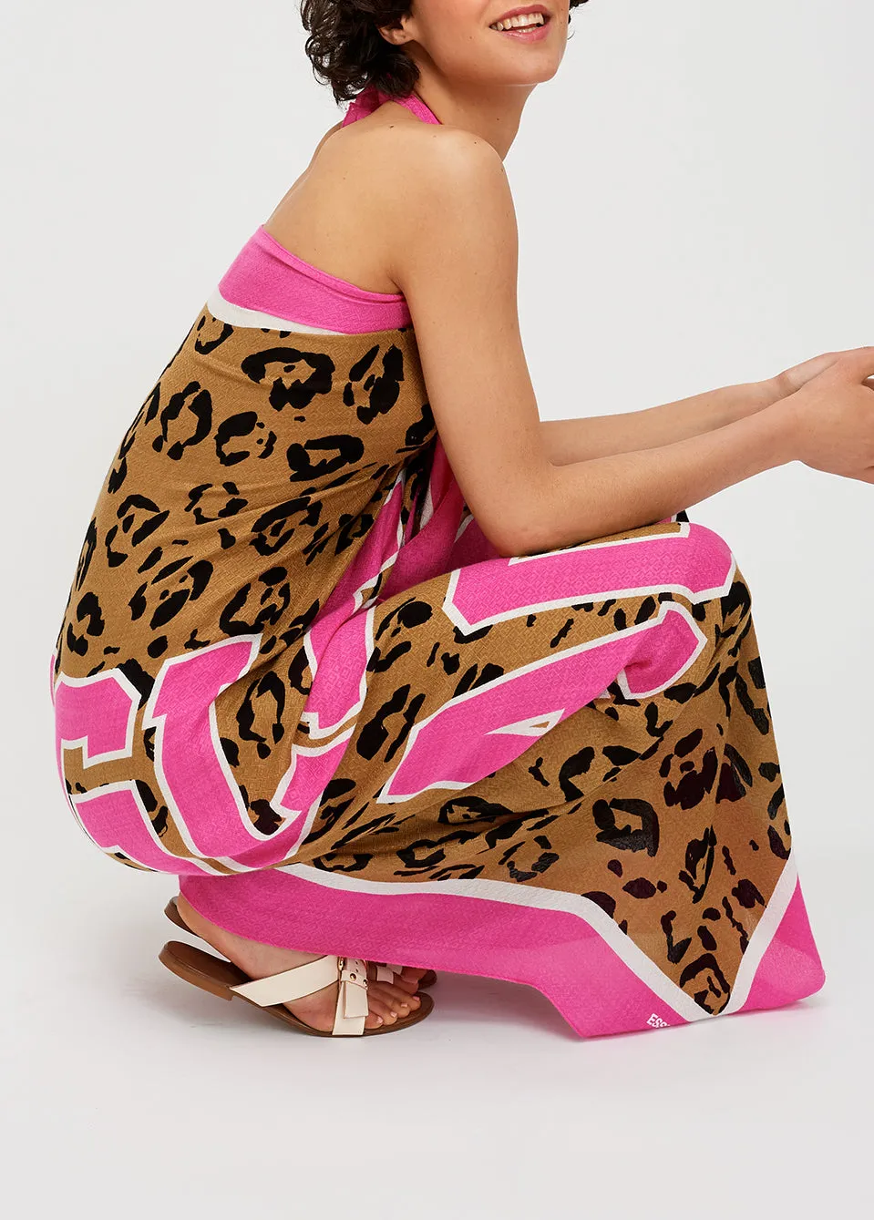 Large pink and leopard print scarf