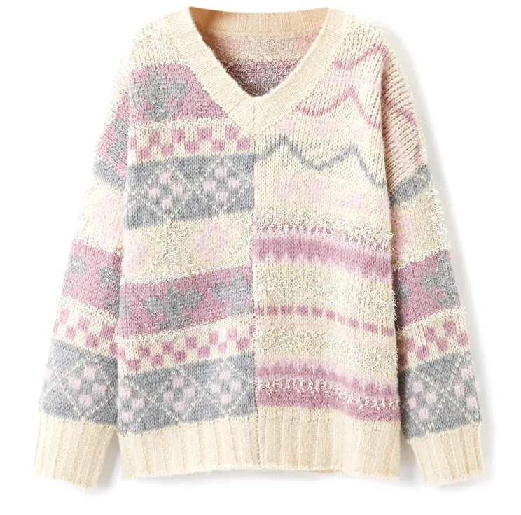 LEDDIN VINTAGE INSPIRED OVERSIZED V NECK JUMPER