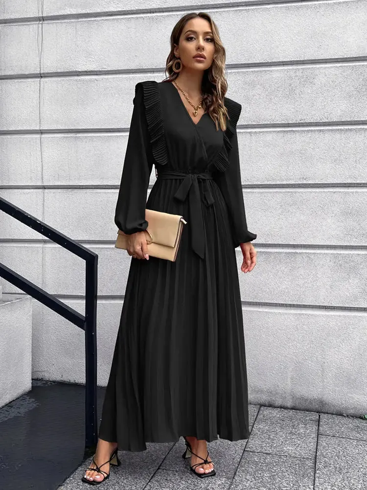 Long Sleeve Pleated Maxi Dress