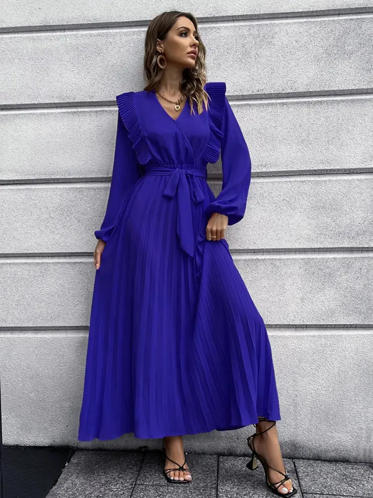 Long Sleeve Pleated Maxi Dress