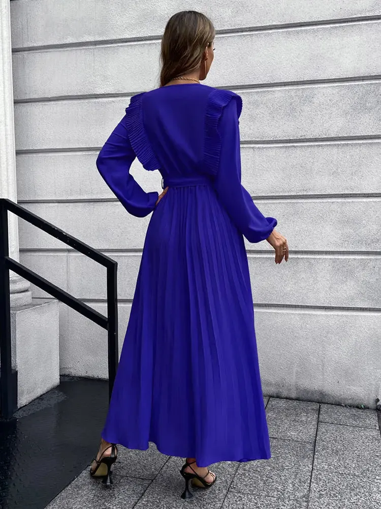 Long Sleeve Pleated Maxi Dress