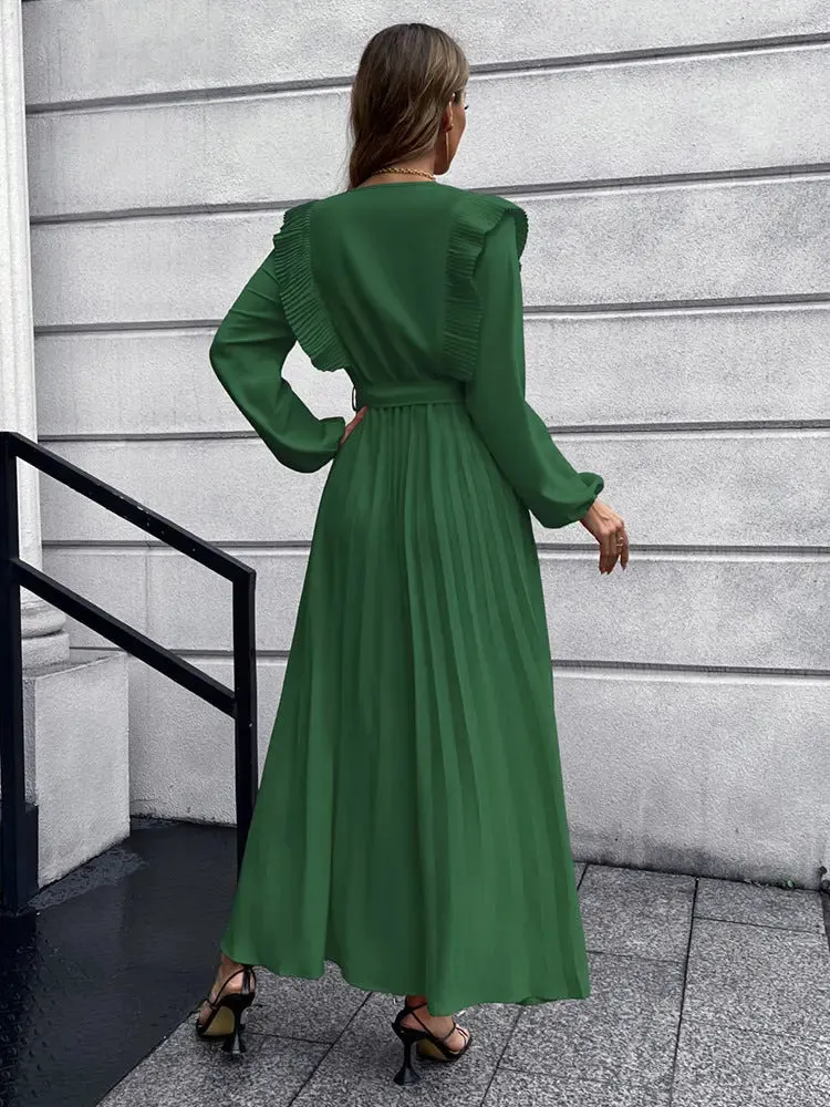 Long Sleeve Pleated Maxi Dress