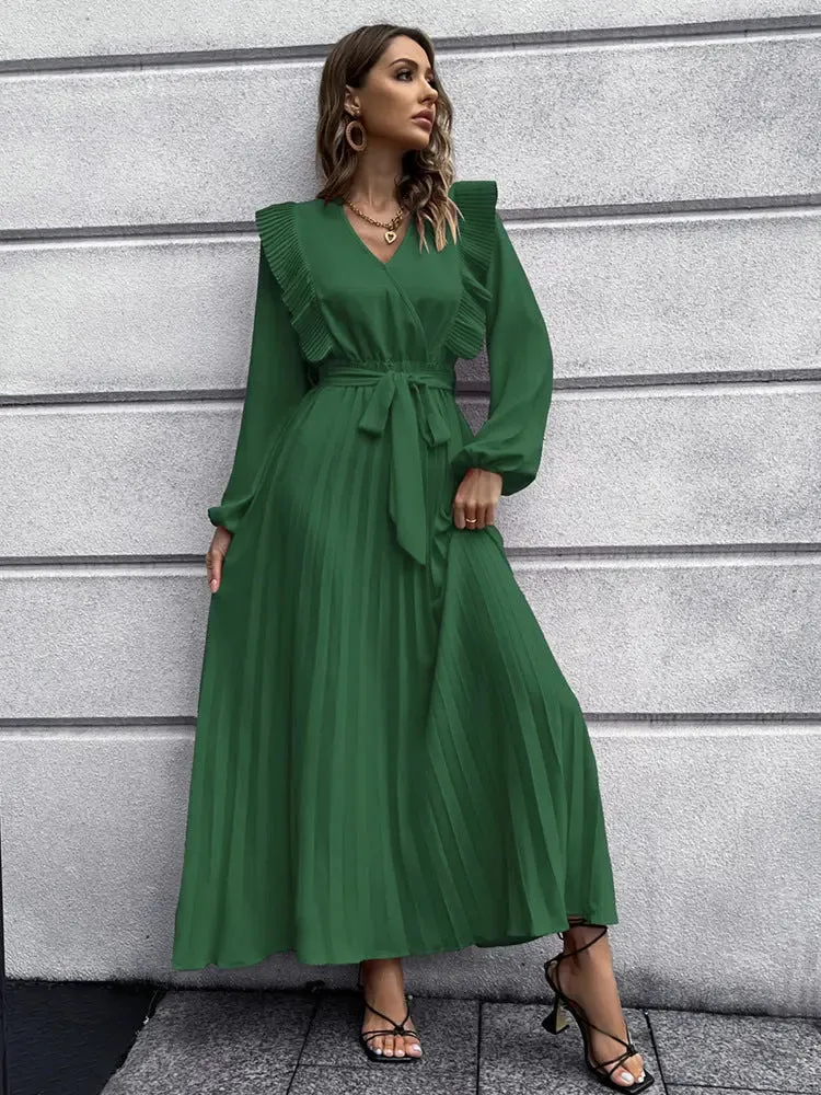 Long Sleeve Pleated Maxi Dress