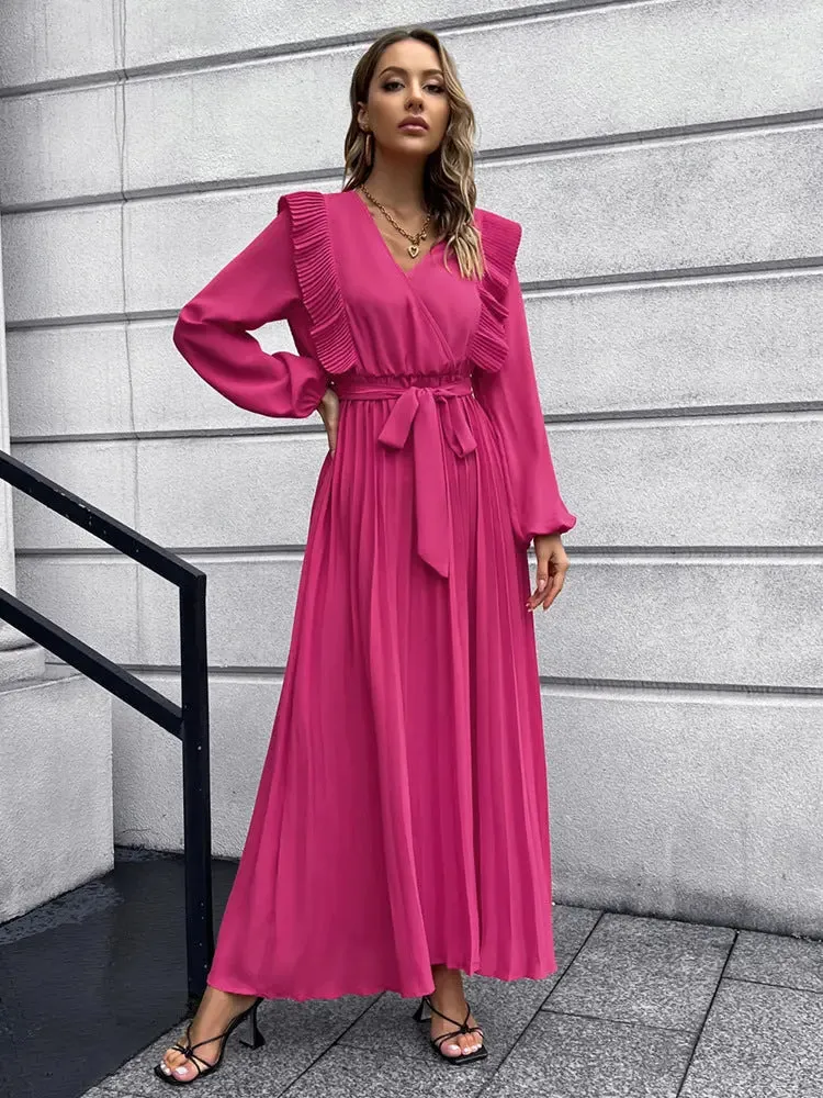 Long Sleeve Pleated Maxi Dress