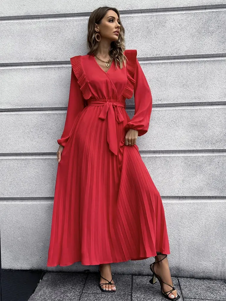Long Sleeve Pleated Maxi Dress