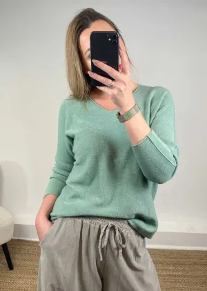 Lorna V Neck Jumper in Sage Green