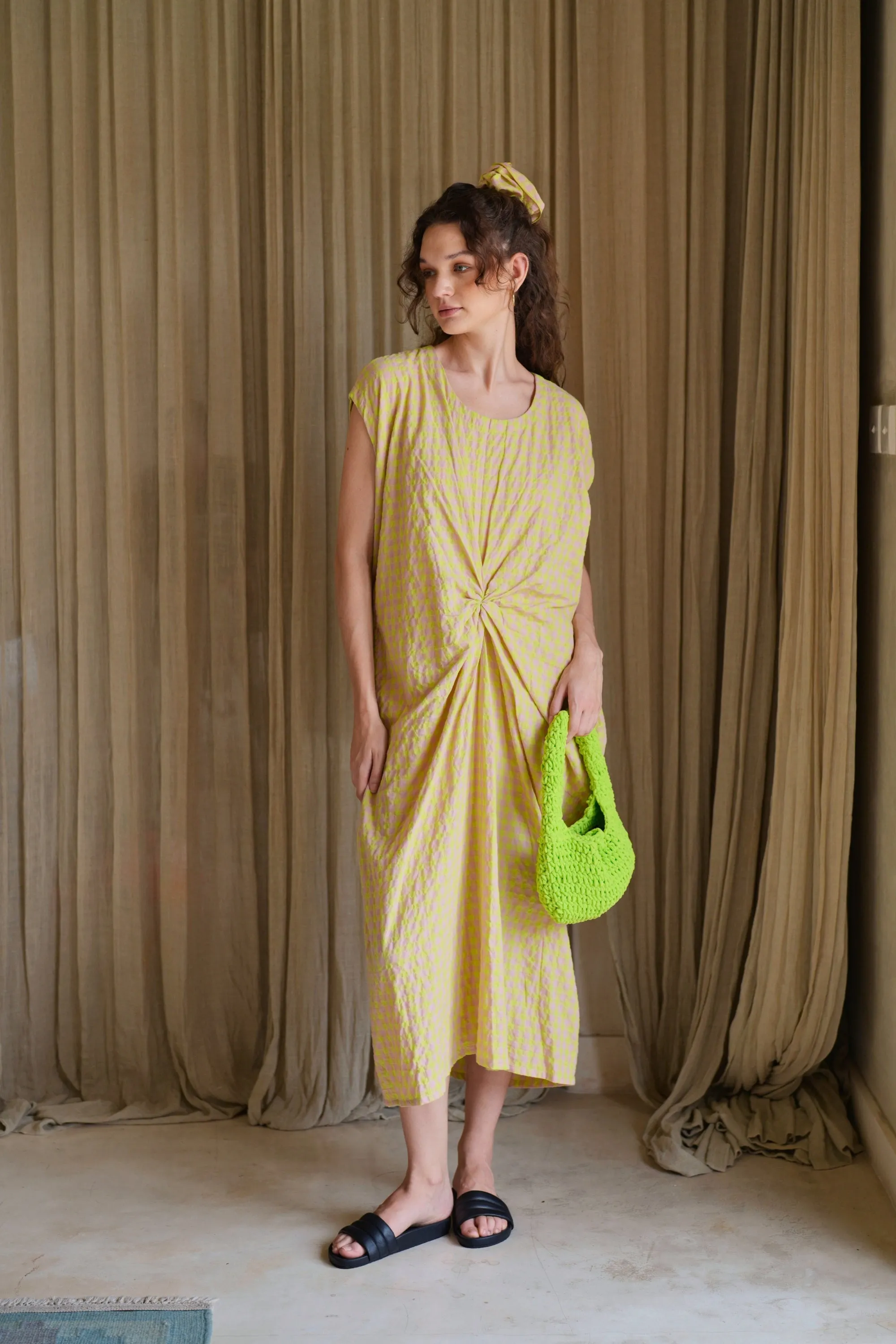 Lucia Crinkle Gingham Kaftan Style Travel Dress