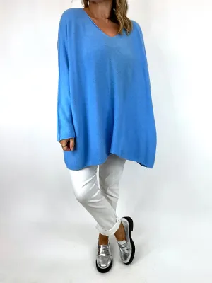 Made in Italy Lagenlook Olivia V- Neck Jumper in Powder Blue. code 6023