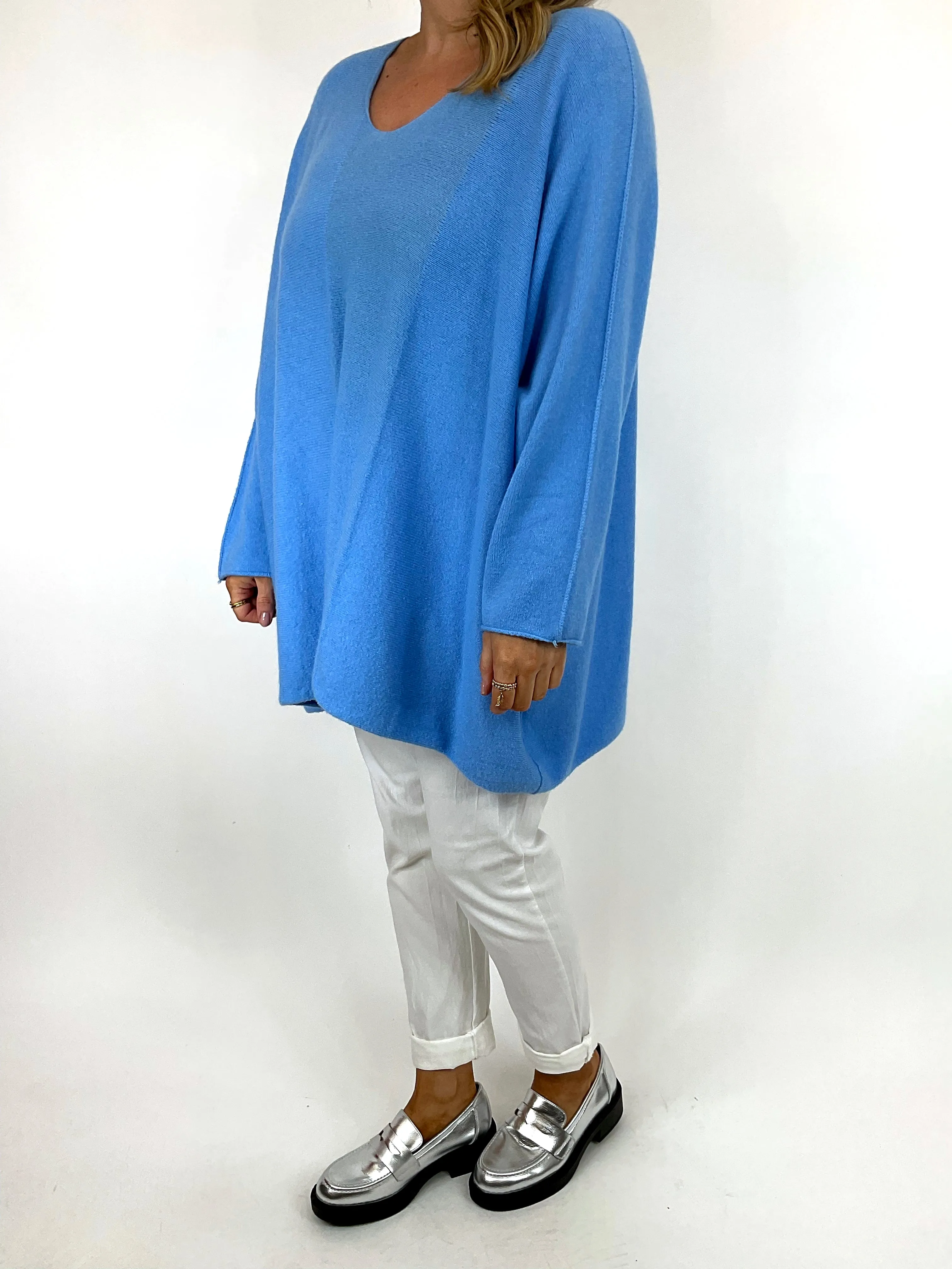 Made in Italy Lagenlook Olivia V- Neck Jumper in Powder Blue. code 6023