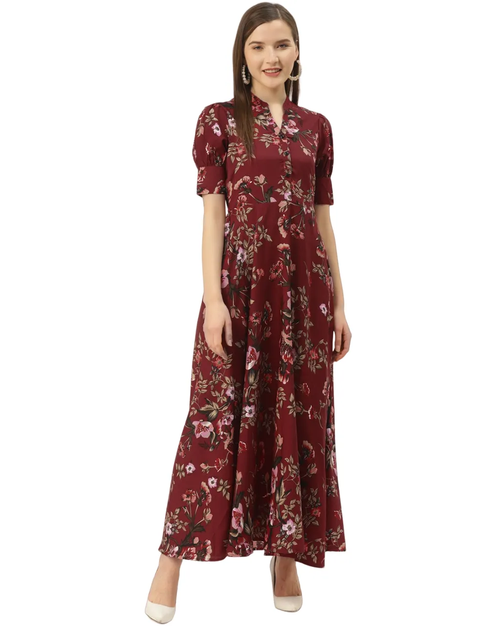 Maroon Floral Maxi Dress