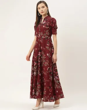 Maroon Floral Maxi Dress