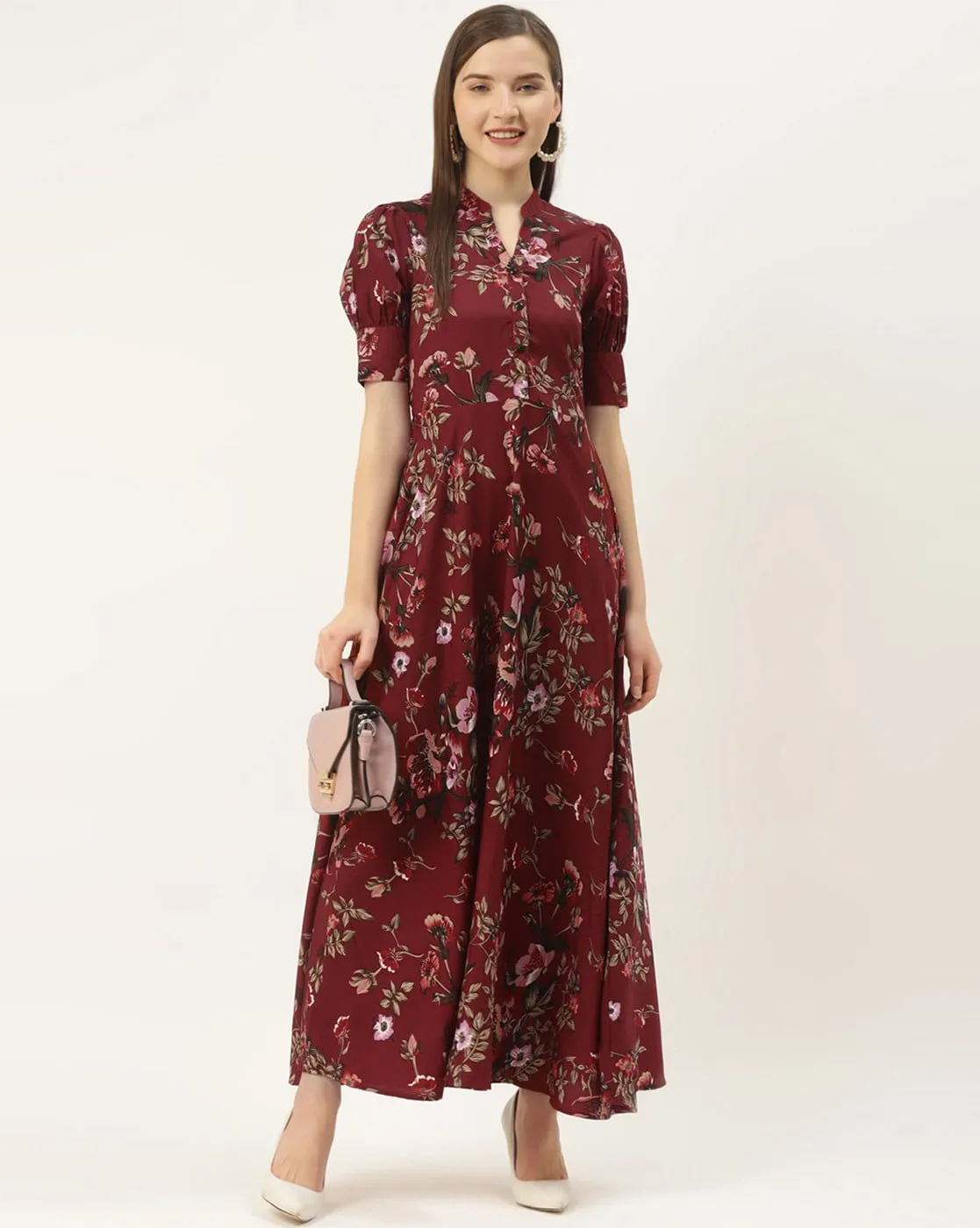 Maroon Floral Maxi Dress