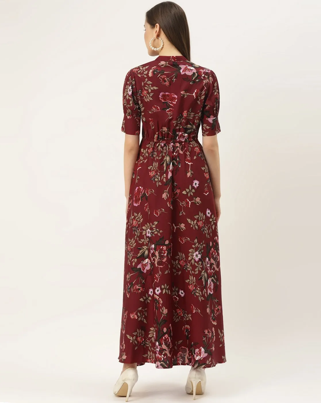 Maroon Floral Maxi Dress
