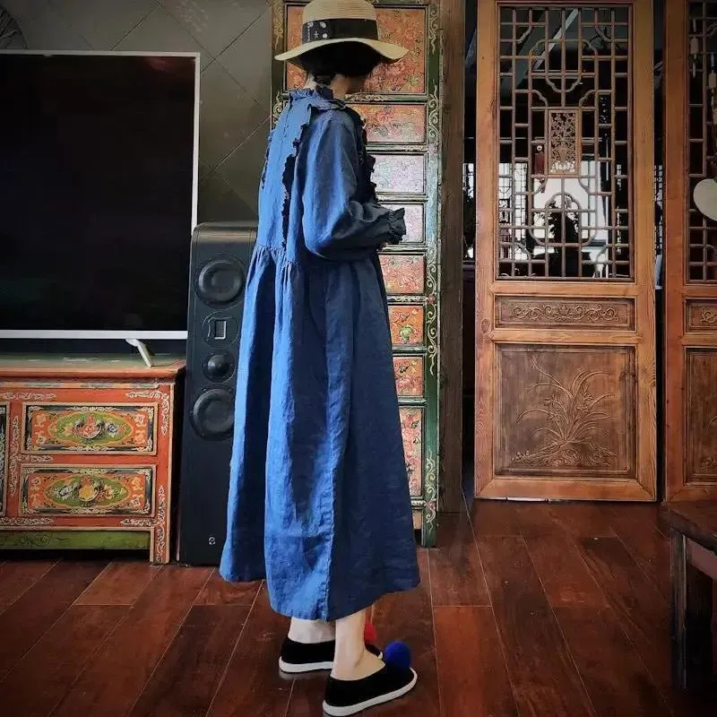 Maxi Linen Dress Medieval Regency - Retro French Style