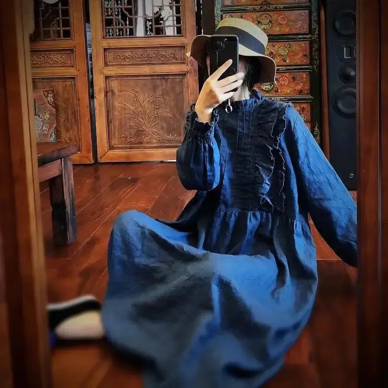 Maxi Linen Dress Medieval Regency - Retro French Style