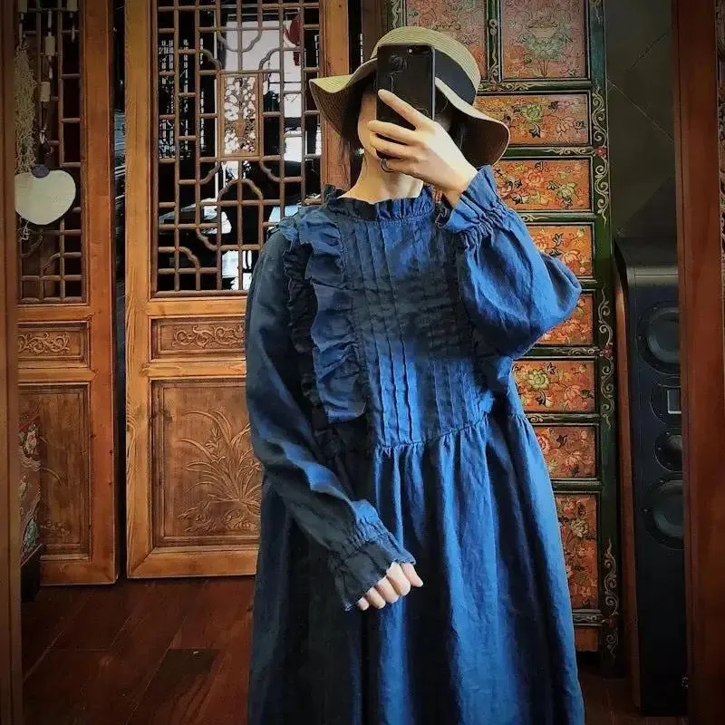 Maxi Linen Dress Medieval Regency - Retro French Style