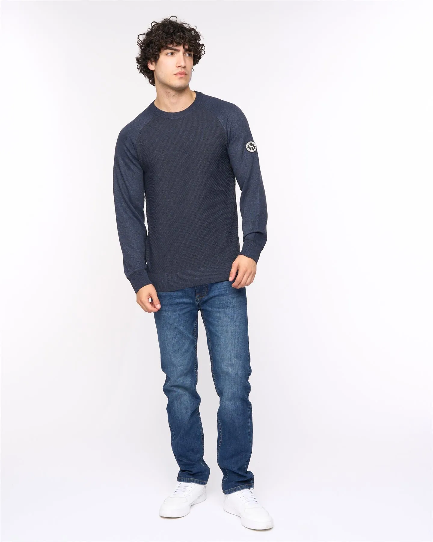 Mens  Crestfield Crew Knit Navy Marl