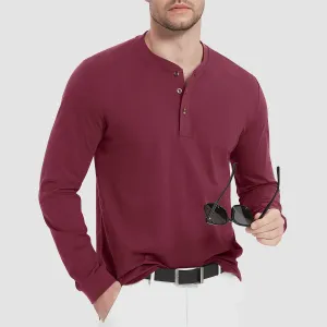 Mens Henley Shirts Long Sleeve Cotton Casual T-Shirt Fashion Front Placket Work T-Shirts