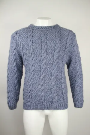 Men’s light blue chunky cable knit jumper – M