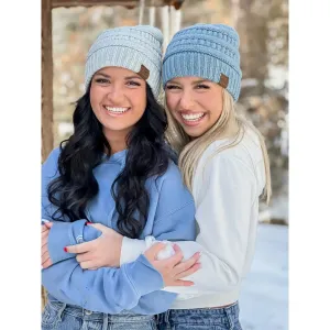 MIXED SOFT YARN BEANIE - STEEL BLUE