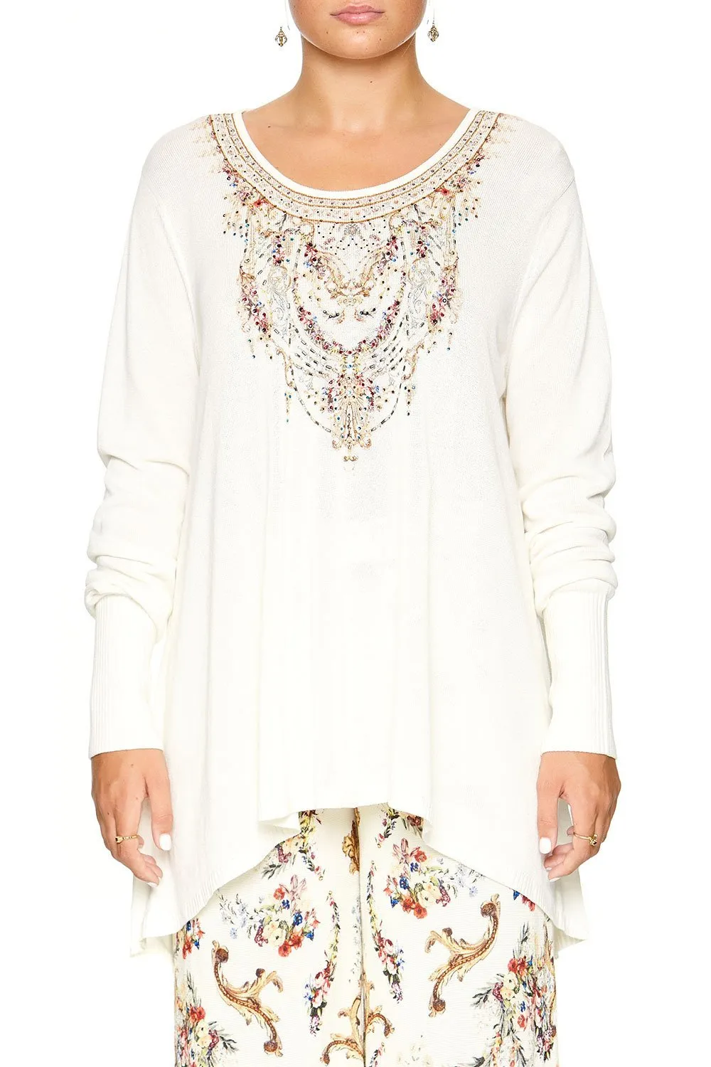 NECKLINE PRINT JUMPER IVORY