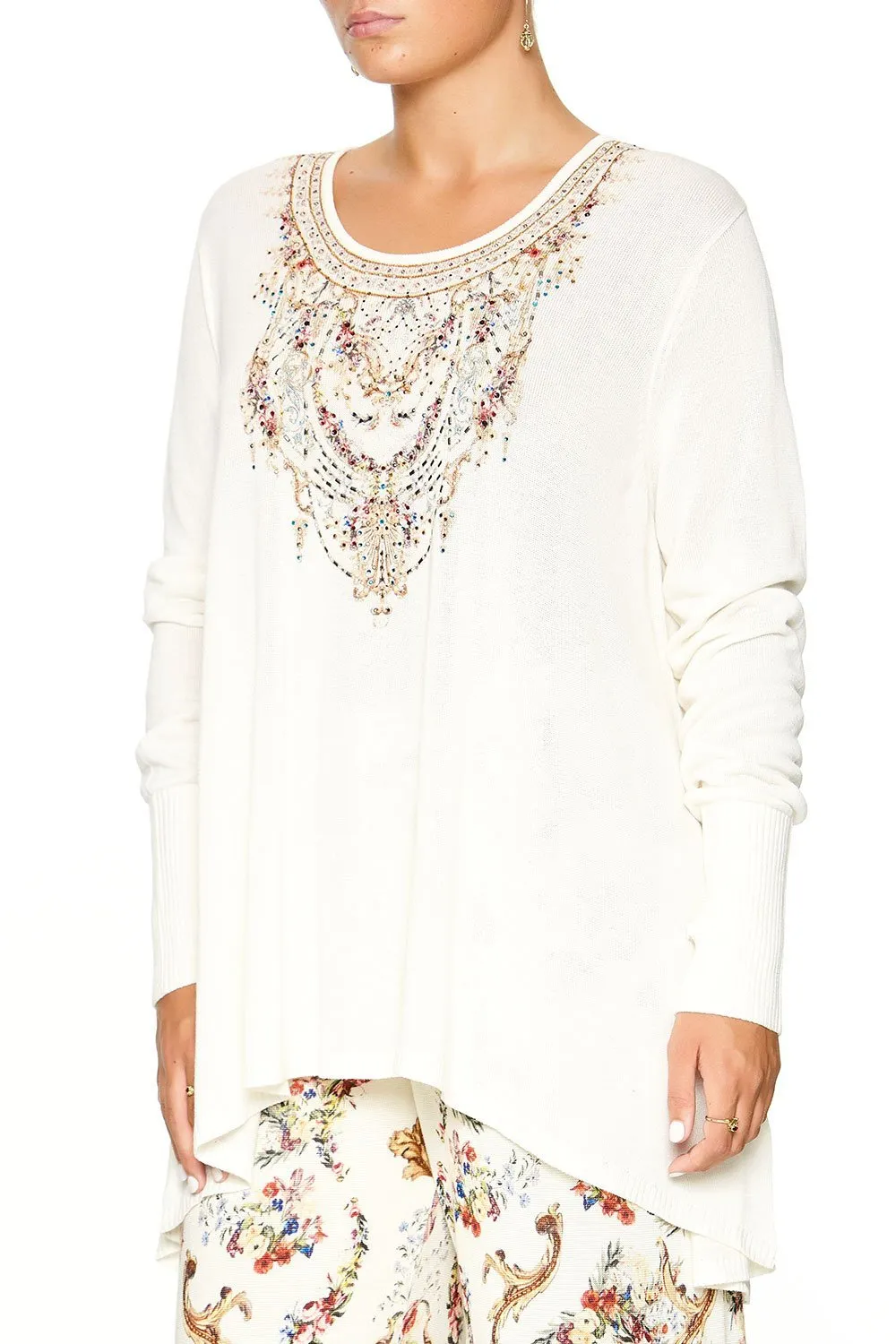 NECKLINE PRINT JUMPER IVORY