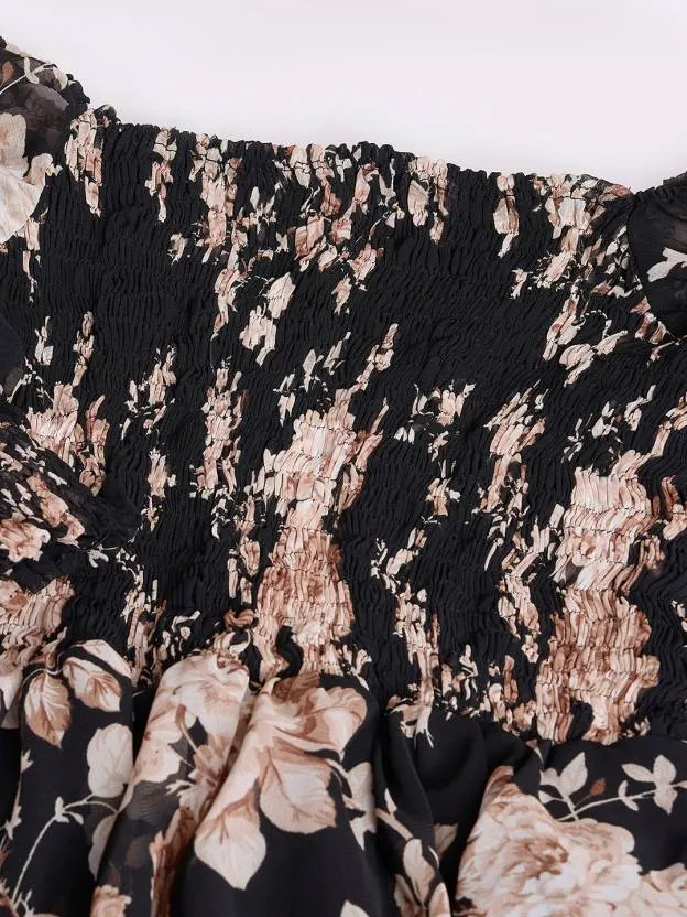 Noir Blossom Fit and Flare Dress