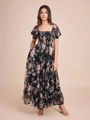 Noir Blossom Fit and Flare Dress