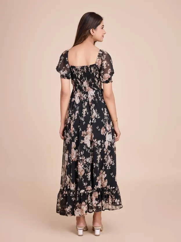 Noir Blossom Fit and Flare Dress